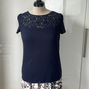 Ann Taylor Loft T-Shirt with short sleeves Color-Navy Blue Size-Medium